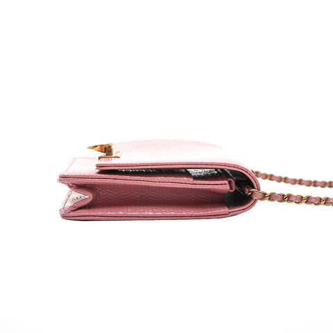 Chanel CHANEL Exotic Leather Lame Chain Wallet Shoulder Bag Pink P12844