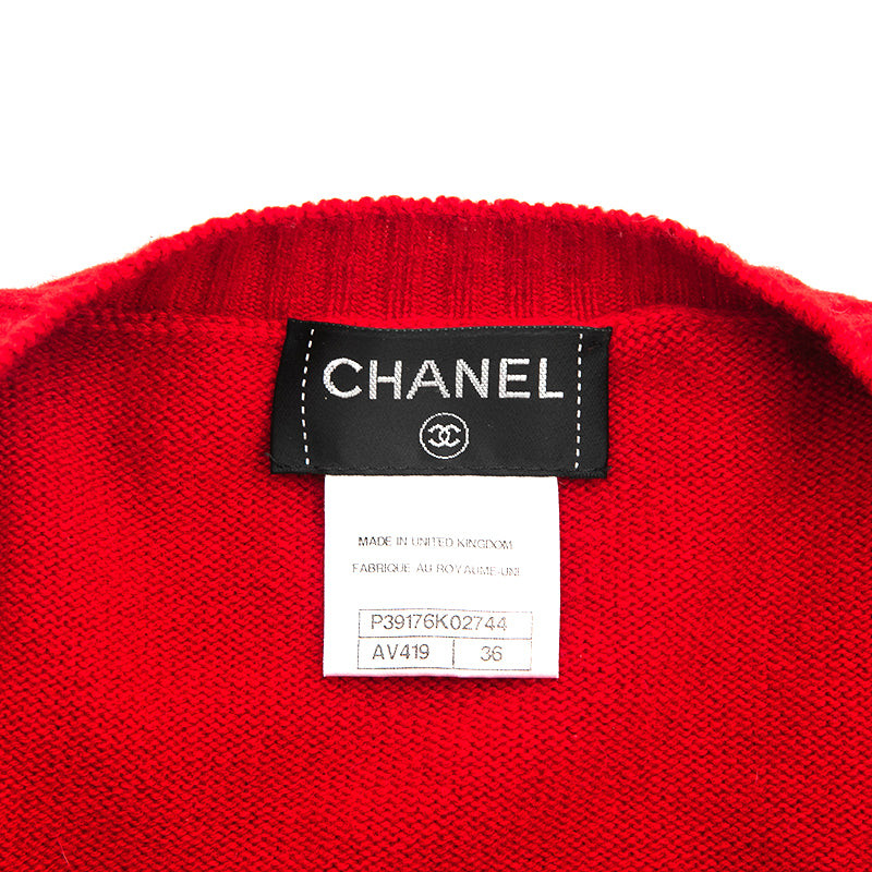 シャネル CHANEL ターンロック カシミヤ カーディガン レッド