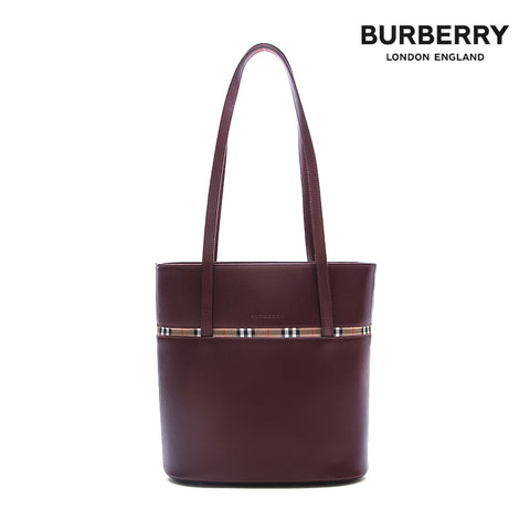 Burberry Nova检查皮革手提袋酒红色P12877