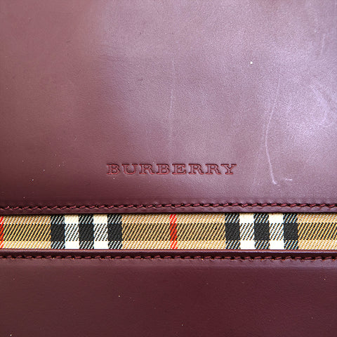 バーバリー BURBERRY ノバチェック レザー トートバッグ ワインレッド P12877