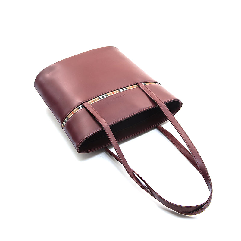 バーバリー BURBERRY ノバチェック レザー トートバッグ ワインレッド