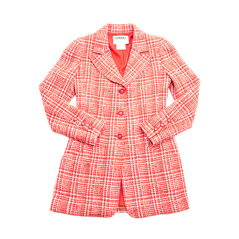 SHEIN Young Girl Plaid Tweed Jacket & Contrast Trim Skirt