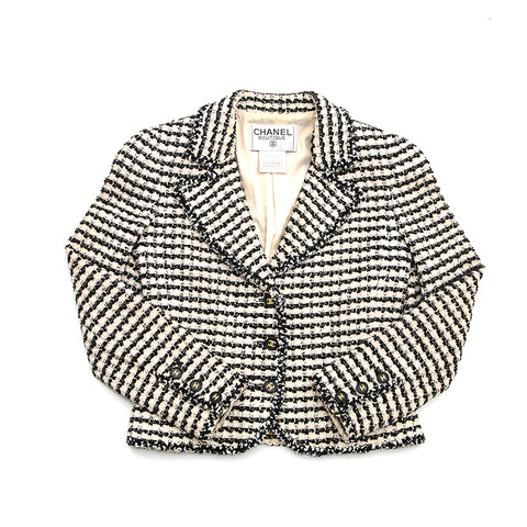 Chanel Chanel Chidori Muster Coco -Knopf Tweed Jacke Beige x Schwarz P12917