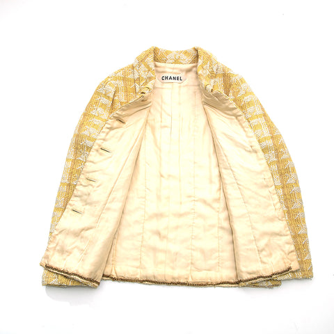 Chanel CHANEL Chidori Pattern Tweed Jacket Skirt Setup Yellow P12918