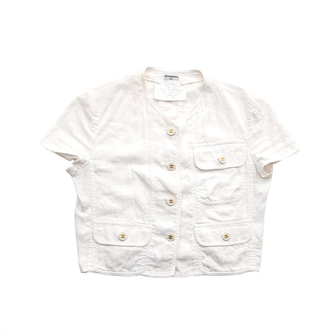 Chanel Chanel Coco Botan Cardigan Tops Kurzarm Shirt White P12933