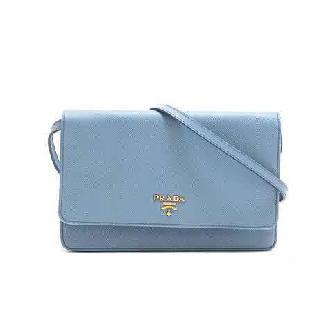 Prada Saffiano钱包肩袋萨克斯管P12960