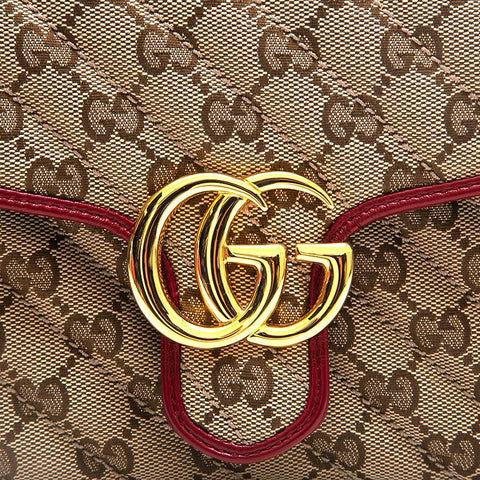 Gucci Gucci GG Malmont Mini顶部手柄肩袋米色X红色P13021