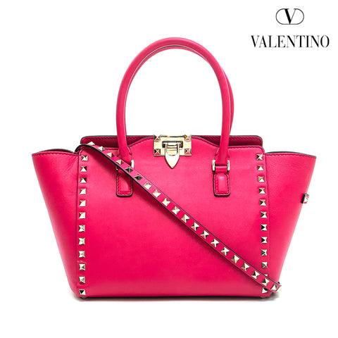 Valentino Rock螺柱2Way肩部手提包粉红色P13024