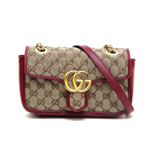 Gucci GG Marmont GG帆布缝连锁肩袋红色P13033