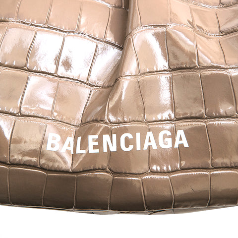 バレンシアガ BALENCIAGA ロゴ がま口 2way クラッチ ショルダーバッグ エキゾチックレザー ベージュ P13059