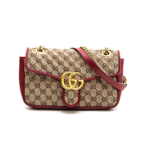 Gucci GUCCI Offidia GG Canvas Chain Shoulder Bag Beige x Red P13081