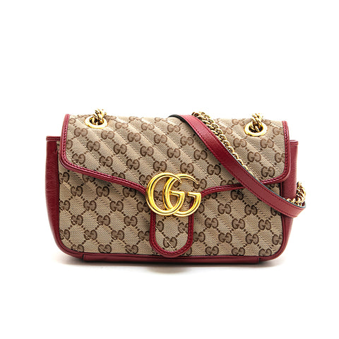 Gucci Ophidia GG帆布连锁肩袋米色X红色P13081