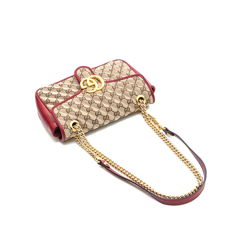 Gucci Gucci Offidia GG帆布连锁肩袋米色X红色P13081