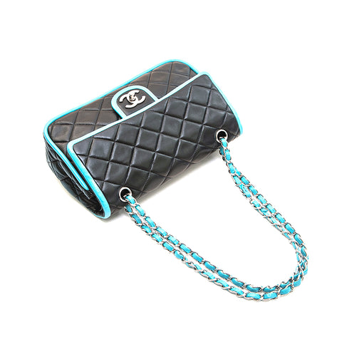 シャネル CHANEL バイカラー マトラッセ ダブルフラップ チェーン ショルダーバッグ ブラック×ブルー P13083