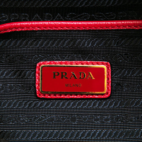 prada prada徽标皮革2way一肩背包 /黑色背包红色P13094