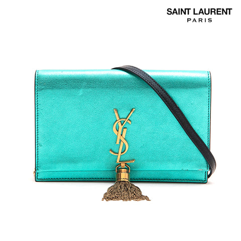 Saint Lampuri Saint Laurent Paris Kate Medium Tassel Chain Shoulder Bag Emerald Green P13096