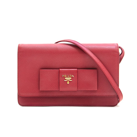 Prada Saffiano丝带肩部钱包肩袋红色P13097