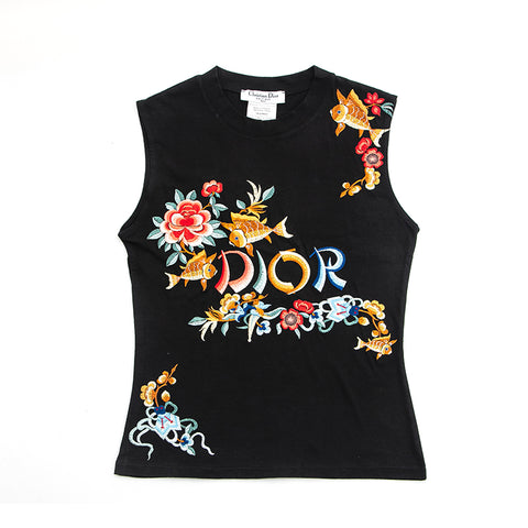 Christian Dior CHRISTIAN DIOR embroidery sleeveless cut -and -sew black P13103