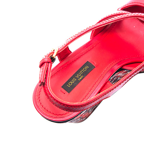 Louis Vuitton Poste Card Ligne Wedge Sole Sandal Red P13111