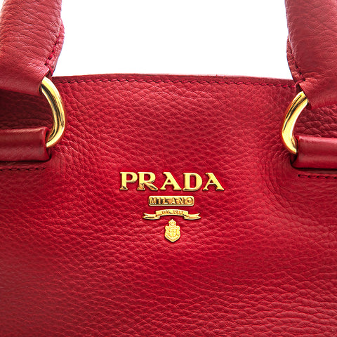 Prada Prada徽标皮革2way肩部手提包红色P13119