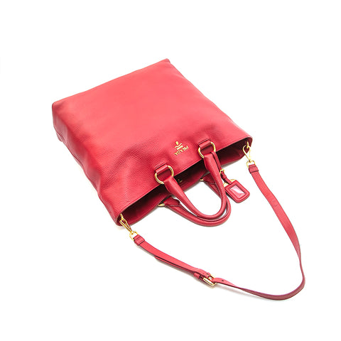 Prada PRADA Logo Leather 2WAY Shoulder Handbag Red P13119 – NUIR VINTAGE