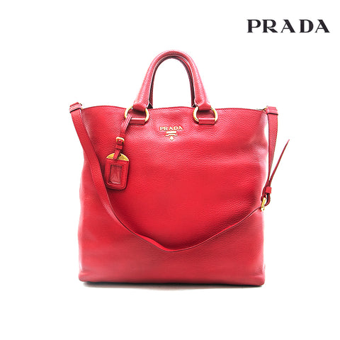 Prada PRADA Logo Leather 2WAY Shoulder Handbag Red P13119