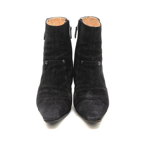 Chanel CHANEL Suede Short Boots Black P13126