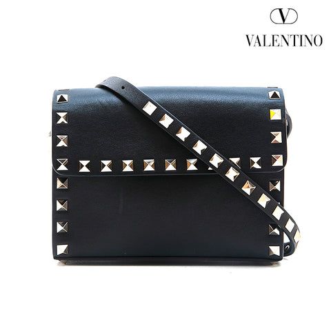 Valentino Valentino Rock Studs Leather Shoulder Bag Black P13142