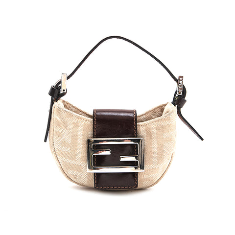 Fendi Zucca迷你羊角面包手袋米色P13143