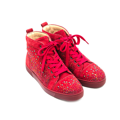 Christian Lubutan CHRISTIAN LOUBOUTIN Suede Swarovski Studs Sneakers Red P13146
