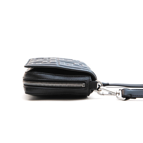 Fendi Vintage Leather Zucca Zip Around Messenger Bag Black