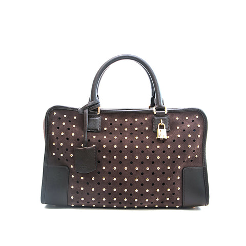 Loewe Suede Punged螺柱Amazona手提包棕色P13176