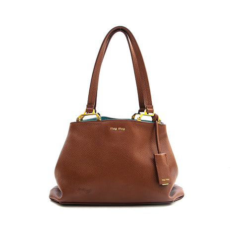 miu miu皮革绒面绒面袋手提包棕色P13181