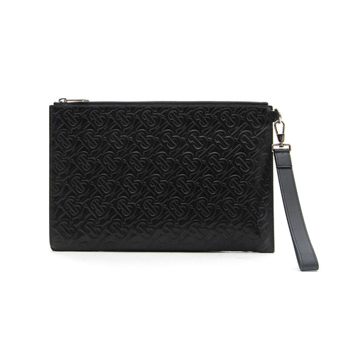 Burberry TB Monogramm Leder Kupplungsbeutel Schwarz P13191