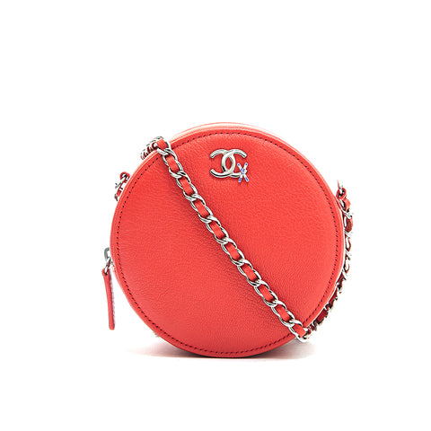 Chanel Chanel -Kalb Runde Kettenbeutel Umhängetasche Orange P13207
