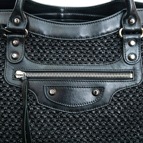 Balenciaga Balenciaga Strohleder die Stadt Handtasche Schwarz P13223