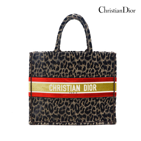 Christian Dior CHRISTIAN DIOR Velvet Leopard Book Tote Tote Bag Multicolor P13242