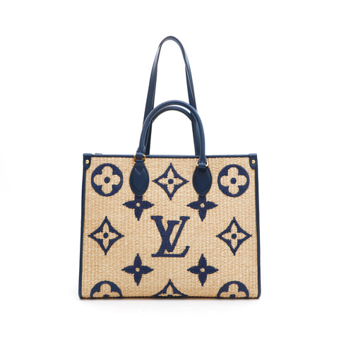 ルイ・ヴィトン LOUIS VUITTON モノグラム ラフィア オンザゴー MM トート ハンドバッグ ネイビー WS3707