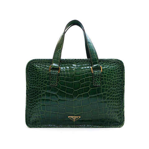 Prada Prada Croco Press手提包绿色P13262