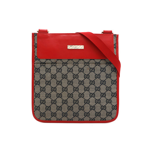 Gucci GUCCI GG Canvas Leather Shoulder Bag Red P13270