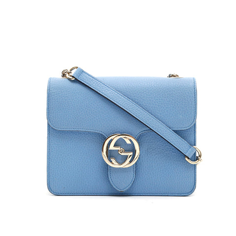 Gucci GUCCI Offidia Leather Chain Shoulder Bag Light Blue P13271
