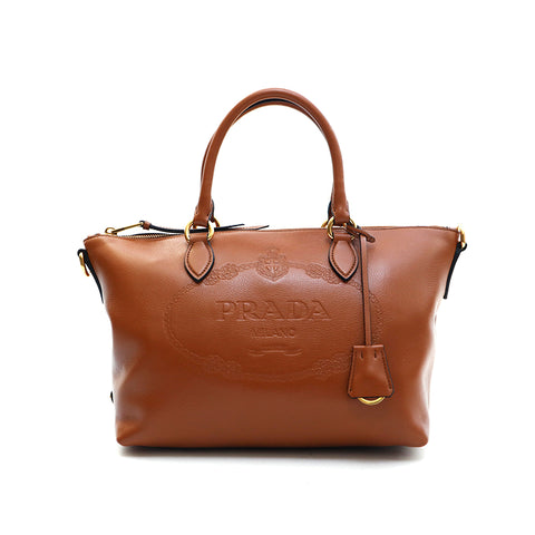 Prada PRADA Leather 2WHY Handbag Brown P13303