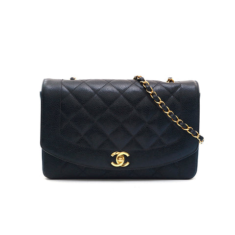 Chanel CHANEL Cabia Skin Diana Flap Chain Shoulder Bag Black