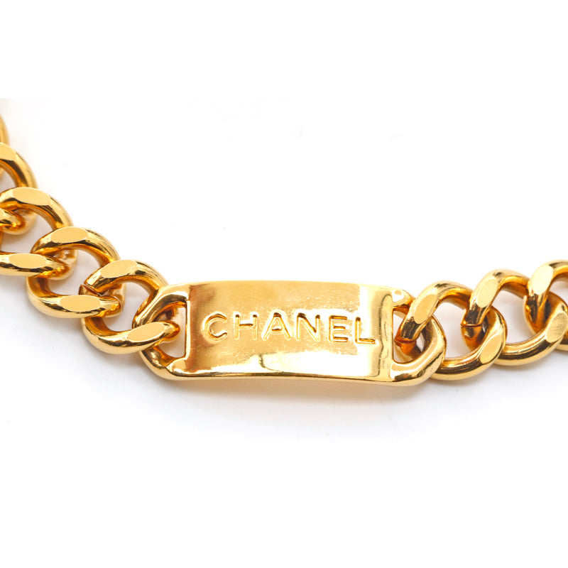 CHANEL Lambskin Chain Belt M Black Gold 1190095