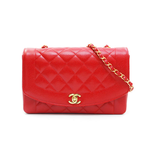 Chanel CHANEL Cabia Skin Diana Flap Chain Shoulder Bag Red P13379