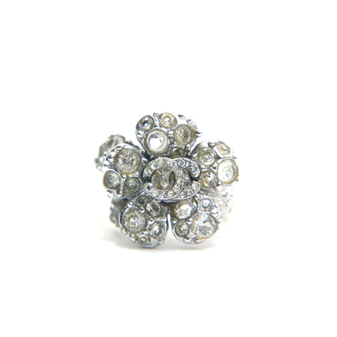 Chanel Chanel Coco Mark Cameria Strass 54 Ring / Ring Silber P13396