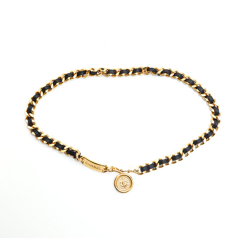 Chanel Chanel Medaillon -Kettengürtel Schwarz x Gold P13397