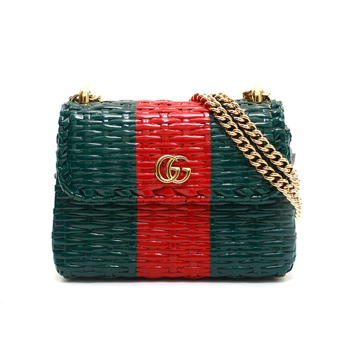 Gucci Gucci GG Marmont柳条肩袋绿色X红色P13423