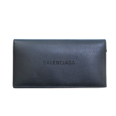 Balenciaga Balenciaga徽标皮革皮革长钱包黑色P13485
