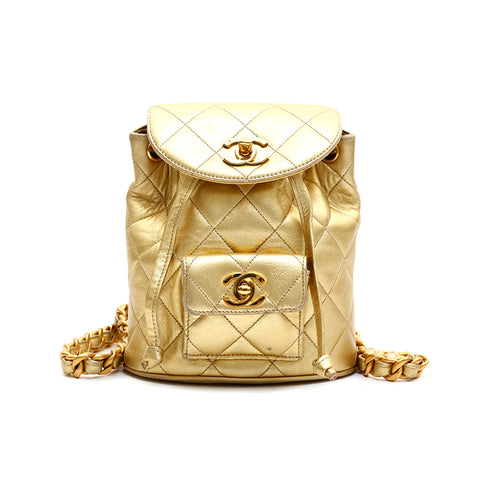 chanel mini leather backpack Chanel CHANEL Matelasse Mini Lambskin Metallic Backpack/Daypack Gold P – NUIR VINTAGE